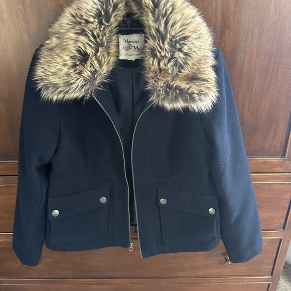 Marylin & me Jackets & Blazers - Maralyn & Me Blue Pea Coat with Plush Fur Collar